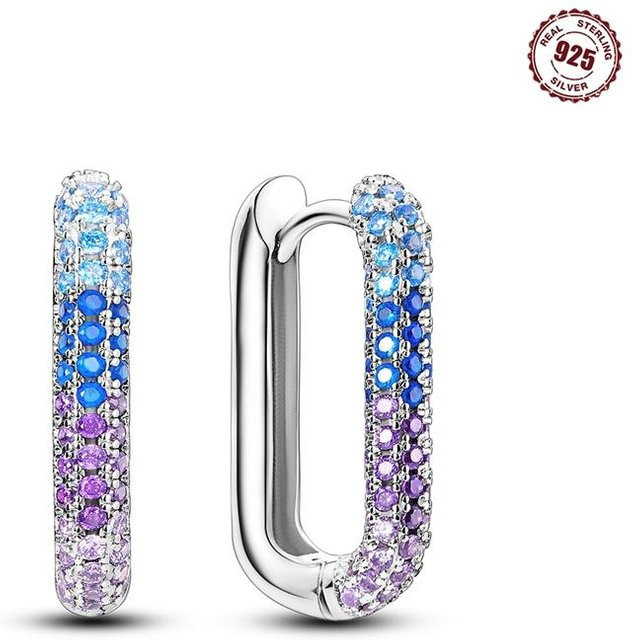 Creolen 925 Silber, Zirkonia, bunt, quadratisch, Damen - Bild 1