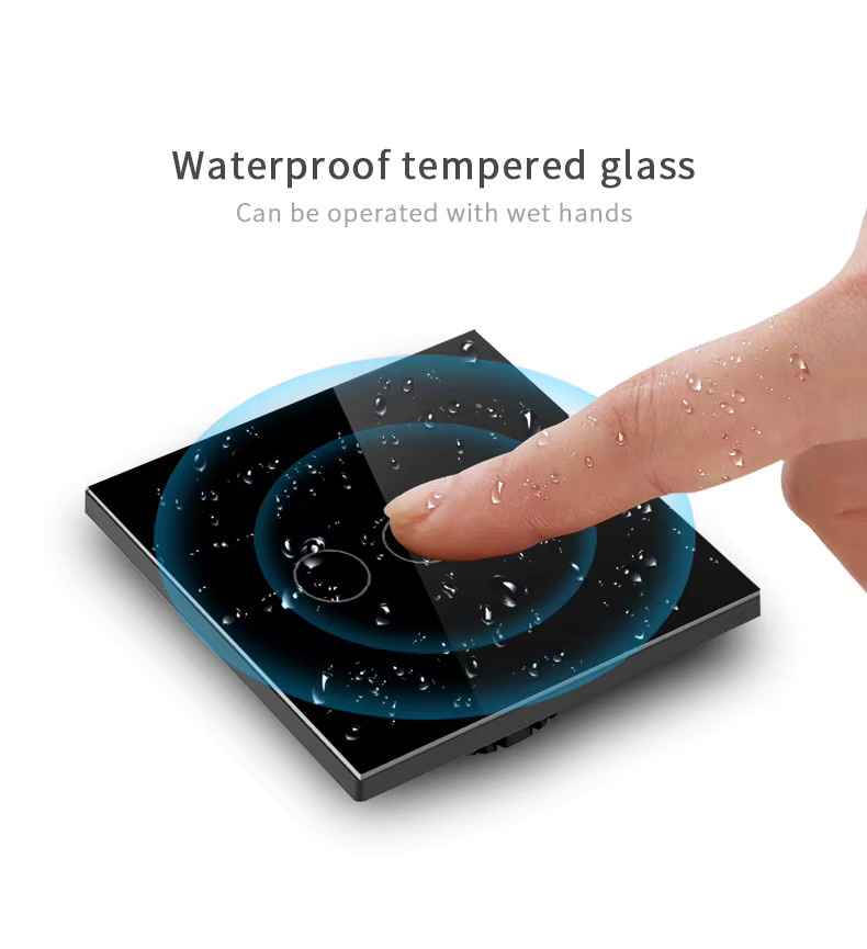 Axus Wand-Berührungsschalter aus gehärtetem Kristallglas mit LED-Anzeige, transparent, modern - Bild 4