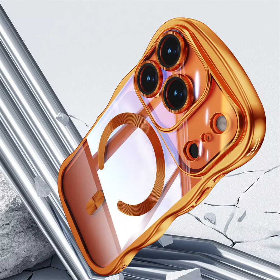 Xeber Magnetische Handyhülle mit Wellen-Design für iPhone 17 16 15 14 13 Pro Max, Transparente weiche Abdeckung mit gewelltem Rahmen, Orange - Bild 3