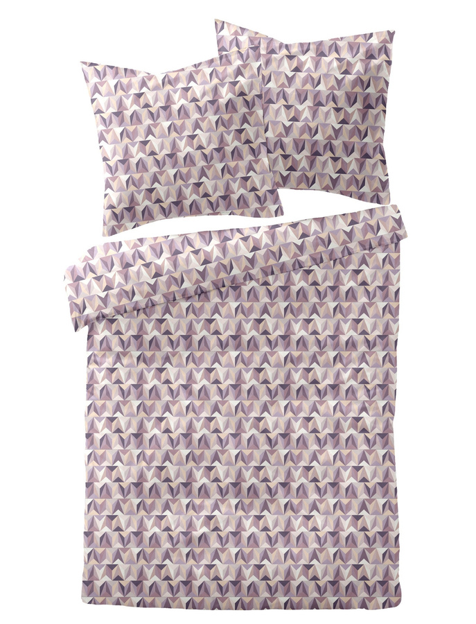 Dormisette Mako Satin Bettwäsche Rauten Retro in Flieder und Beige mit Bettbezug 135 x 200 cm und Kissenbezug 80 x 80 cm - Bild 1