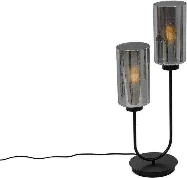 QAZQA Art Deco Tischlampe Laura in Schwarz mit Rauchglas und 2 Flammig - Bild 1