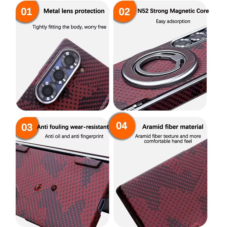 Original Aramid Carbon Fiber Magnetische Handyhülle für Samsung Galaxy Z Fold 7 5G in Rot mit stoßfestem Schutz und Klappscharnier-Abdeckung - Bild 5