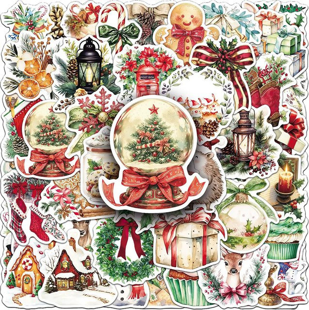 Rspctou Vintage Cartoon Ästhetische Weihnachtsaufkleber, multicolor, 10-teiliges Set - Bild 1