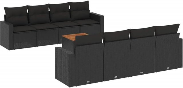 vidaXL 9-tlg Garten-Sofagarnitur aus Polyrattan mit Kissen in Schwarz - Bild 1