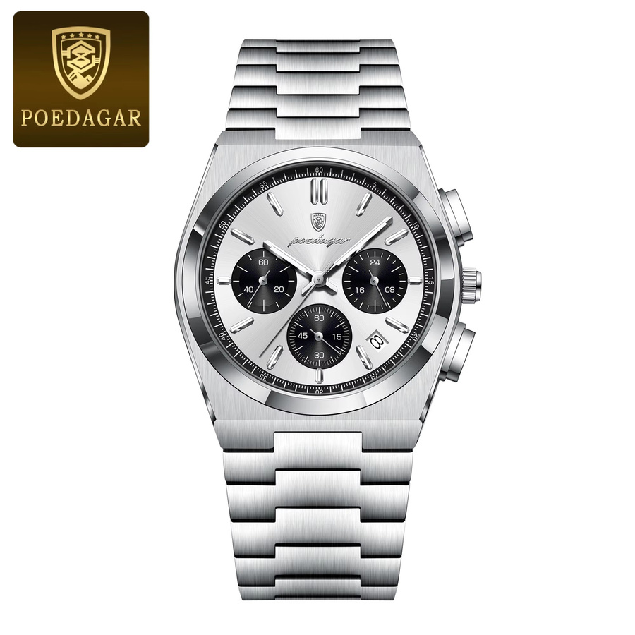 POEDAGAR Chronograph, Edelstahl, Quarz, Silber, Herren - Bild 7