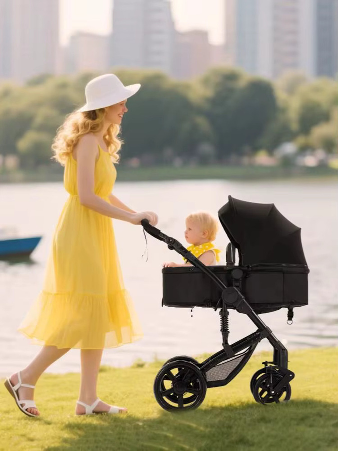 Magic ZC 3-in-1 Luxus-Kinderwagen Set mit Autositz und Babykutsche, faltbarer Buggy in Schwarz-Gold - Bild 7