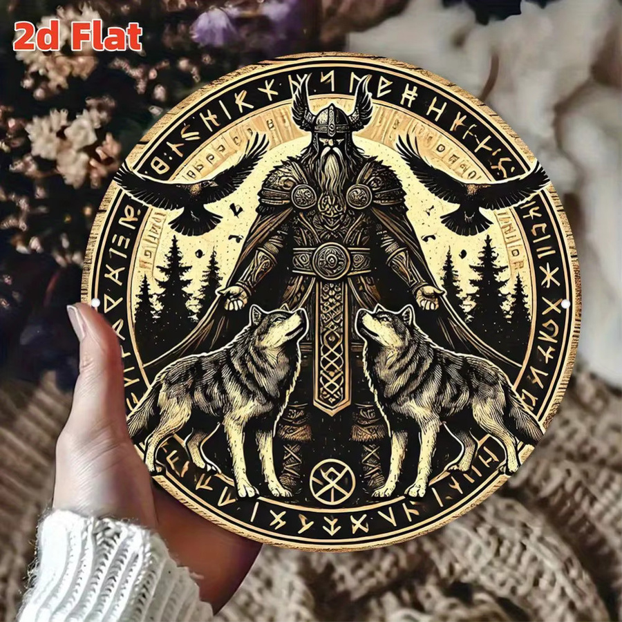 Hello Young Wanddekoration Odin Nordische Mythologie Aluminiumschild mit Wölfen, Multicolor, Durchmesser: 50,27 cm - Bild 5