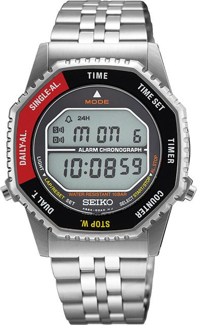 Seiko Chronograph Digitaluhr, Quarz, Edelstahl, Schwarz, 37 mm, Unisex - Bild 1