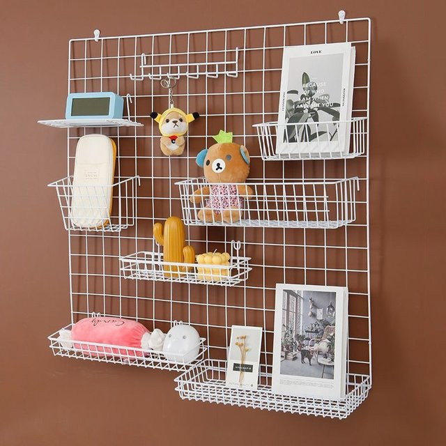 FLUQUOR Wand-Organizer aus Metall als Gitter-Panel in Schwarz zur Wandmontage mit Haken und Regalen für Fotos und Displays - Bild 1