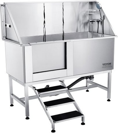 VEVOR Hundewaschstation aus Edelstahl mit Treppe und Zubehör, Professionelle Hundewanne für große, mittlere und kleine Haustiere, Farbe: Silber - Bild 1