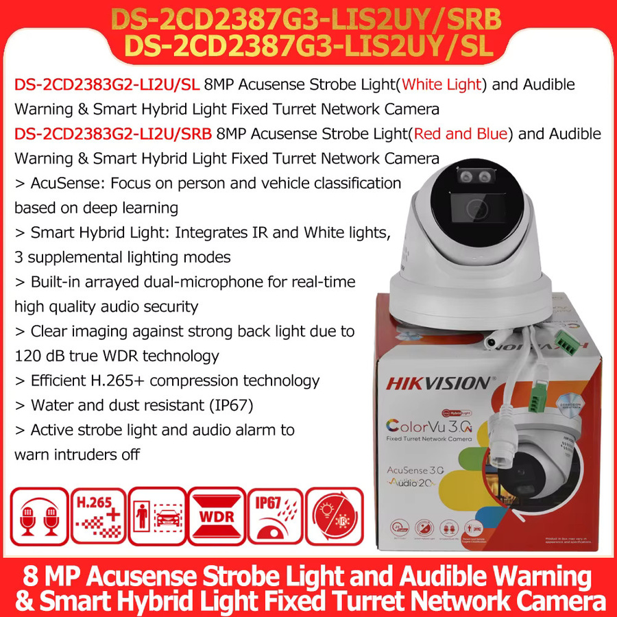 Hikvision DS-2CD2387G3-LIS2UY/SRB Netzwerk-IP-Kamera mit 8MP 4K Auflösung, ColorVu 3.0, Acusense 3.0, Smart Hybrid Light und Dual-Mic in Weiß - Bild 2