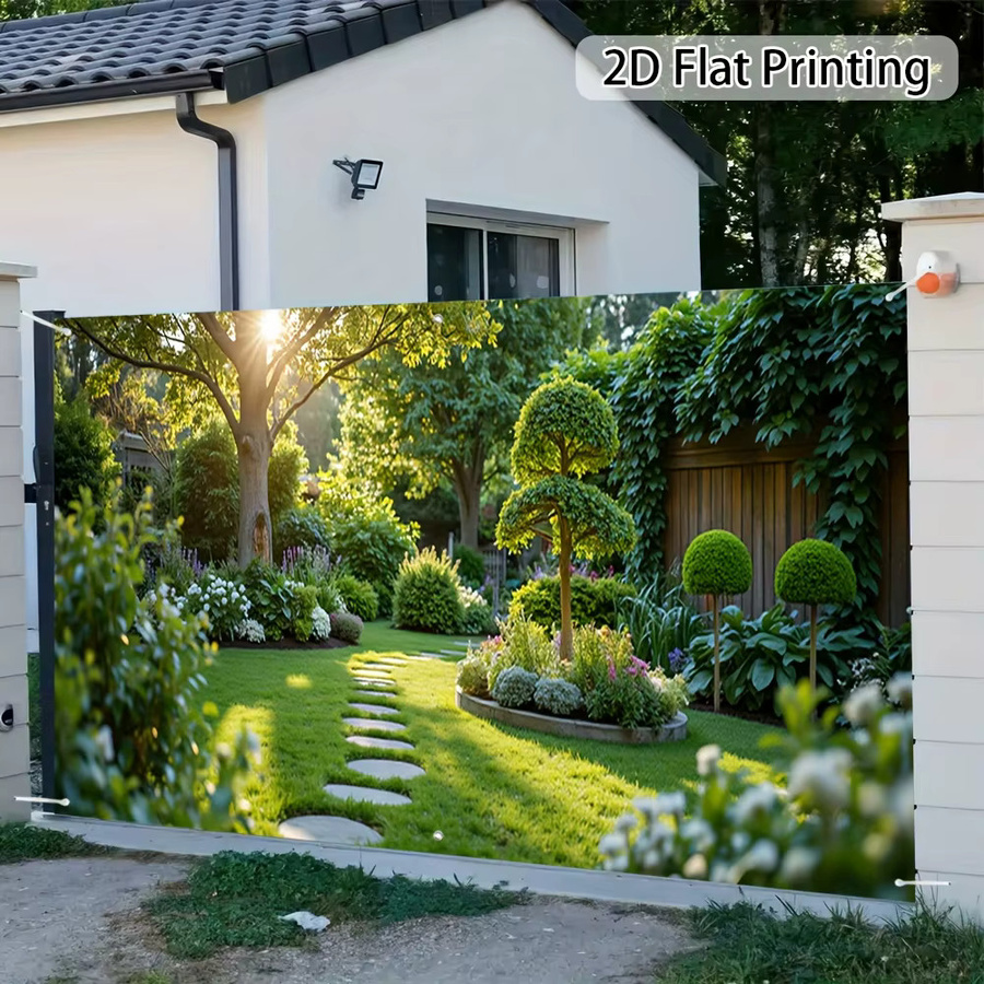2D-Türbanner aus Polyester mit Landschaftsdesign in Grün und Multicolour, B/H: 400 x 180 cm - Bild 3