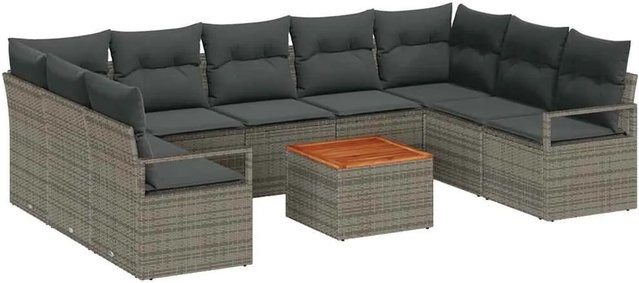 vidaXL Garten-Sofa-Set 10-teilig aus Polyrattan in Grau mit Tisch und Stauraumfunktion - Bild 1