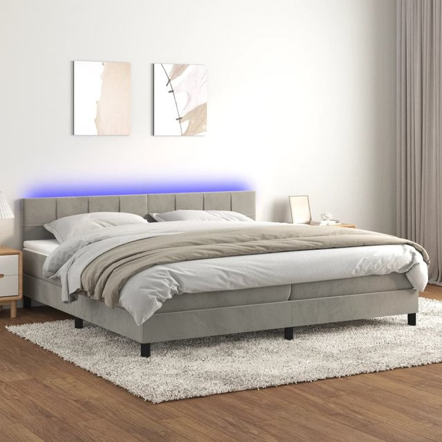 vidaXL Boxspringbett King/XL mit Matratze und LED-Unterbettbeleuchtung in Grau, Samt, B/T/H: 200 x 200 x 78 cm - Bild 2