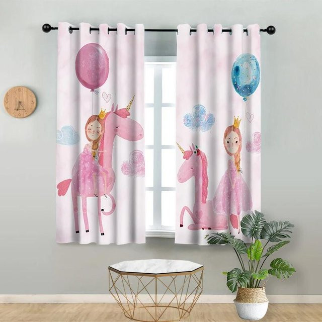 Yiran Furniture Verdunkelungsvorhang mit Einhorn-Motiv für Kinderzimmer, 2er-Set, Pink/Rot, Breite: 55 cm, Höhe: 120 cm - Bild 1