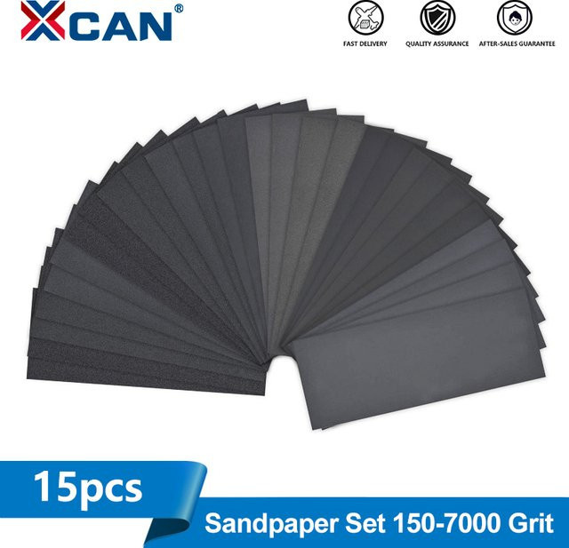 XCAN 15-teiliges Schleifpapier-Set für Nass- und Trockenschleifen, Körnung 150–7000, zum Polieren von Holz und Metall, Grau - Bild 1