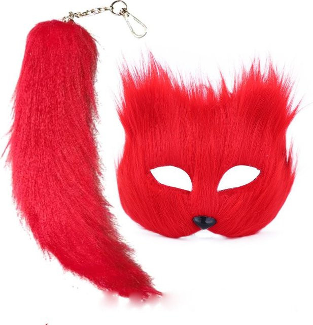 Happy Camp Therian Maske und Schwanz, Katzenkostüm Set, rot - Bild 1