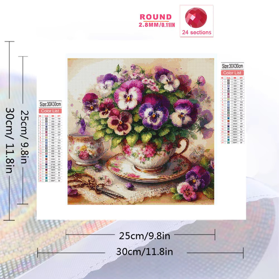 Momoart Blumen-Diamant-Stickerei Mohnblumen Teetasse Multicolour Acryl-Bastelset mit Rund- und Vollquadrat-Diamant-Mosaik - Bild 2