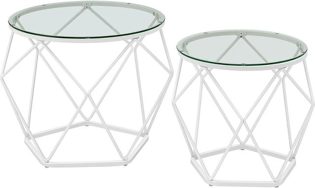 Vasagle 2er Set Wohnzimmertische rund aus Hartglas und Stahl in Weiß-Transparent - Bild 1