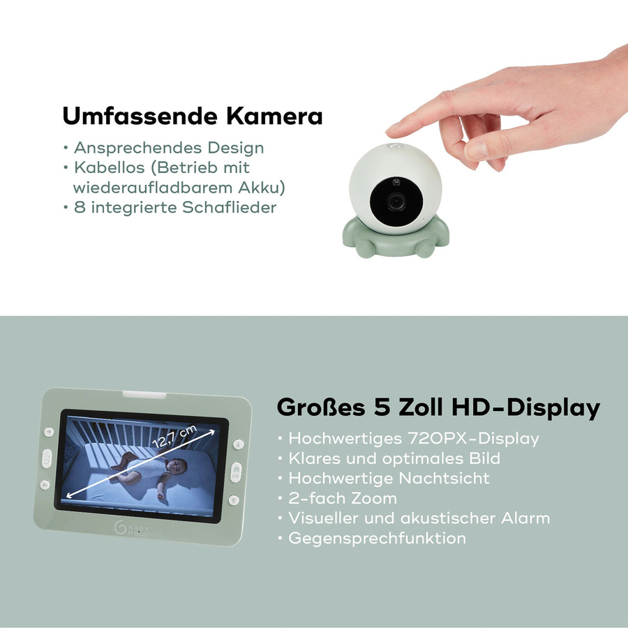 Babymoov Babyphone Yoo Go Plus HD Audio-Video Überwachungssystem mit Kamera, Nachtsicht und Gegensprechfunktion in Grün - Bild 3