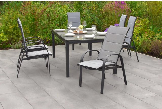 Merxx Marini 7-tlg. Gartentisch-Set aus Aluminium und Sicherheitsglas in Grau, Ausziehbar B: 180 bis 250 cm, T: 100 cm - Bild 1