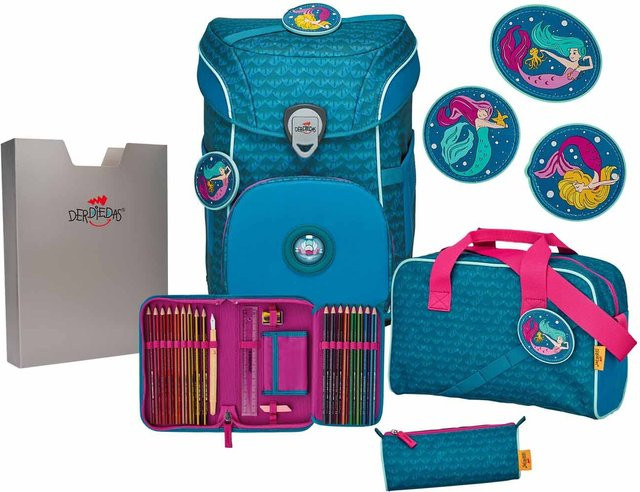 DerDieDas ErgoFlex EASY Exklusiv Superflash Schulrucksack-Set 5-teilig mit Sporttasche Meerjungfrau in Blau/Mehrfarbig - Bild 1