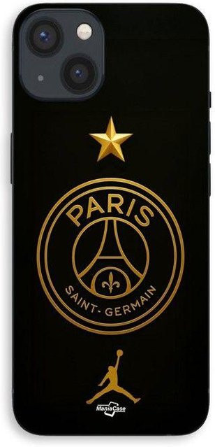 MANIACASE iPhone 15 Plus Schutzhülle mit PSG Logo und goldenem Stern in Schwarz und Gold - Bild 1