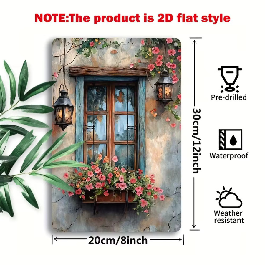 HELLOYOUNG Rustikales Wandfenster mit floralem Blumendesign in Multicolour, B/H: 30,0 x 20,0 cm - Bild 3
