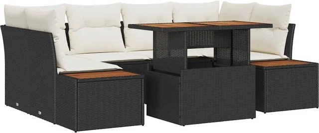 vidaXL Garten-Sofa-Set aus Poly Rattan mit Speicherfunktion, 7-teilig, Schwarz - Bild 1