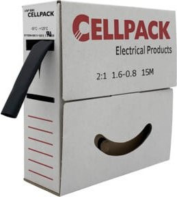 Cellpack Schrumpfschlauch in Abrollbox, Farbe: Schwarz, Länge: 15 m, Durchmesser: 1,6-0,8 mm - Bild 1