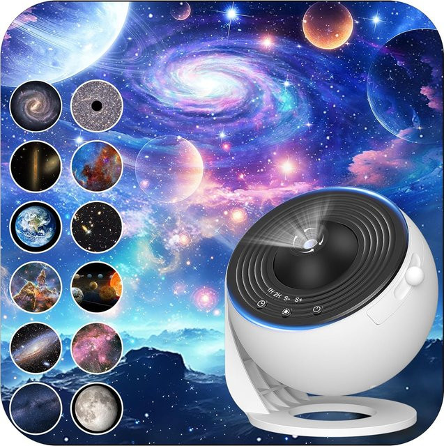 HD Galaxie-Projektor mit 13 Filmscheiben und verstellbarem Lichtknopf in Weiß für dein Schlafzimmer oder als Planetariumsprojektor für Kinder - Bild 1
