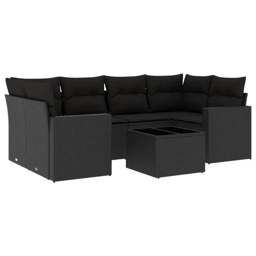 vidaXL 7-tlg Garten-Sofagarnitur aus Poly-Rattan mit Kissen in Schwarz - Bild 2