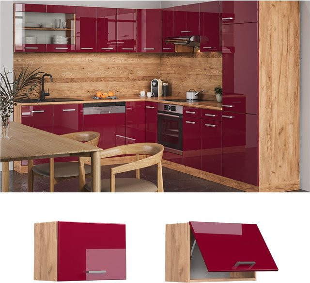 Vicco Hängeschrank R-Line Küchenschrank in Bordeaux und Goldkraft mit Eiche-Optik, Breite: 60 cm, Höhe: 40 cm, Tiefe: 31 cm - Bild 1