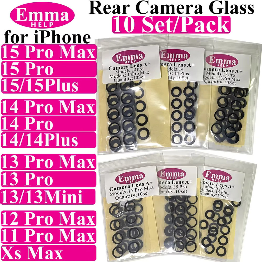 EmmaHelp 50er Set Rückkameraglas für iPhone 14 13 12 11 Pro Max X XS XR 7 8 Plus inklusive 3M-Aufkleber - Bild 3