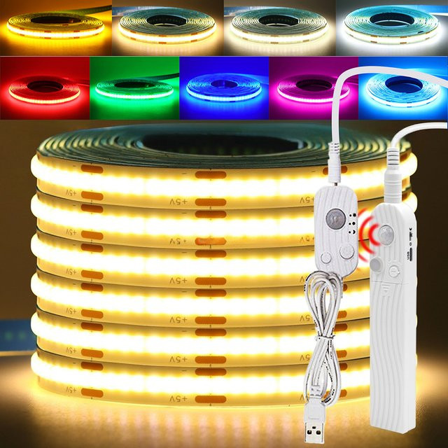 HAGAHA COB LED Lichtleiste mit Bewegungsmelder, flexible USB-Nachtleuchte in Weiß für Schrank, Treppe und Möbel - Bild 1