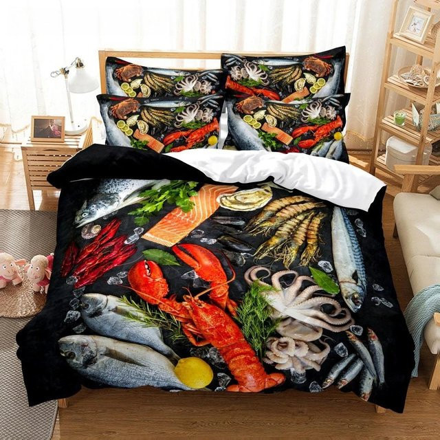 Lodestar 3D Bettwäsche-Set mit Fleisch- und Meeresfrüchte-Print, 3-teilig, Multicolour, B/H: 264 x 228 cm - Bild 1