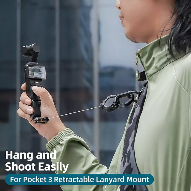 DJI Osmo Pocket 3 Zubehör: Tragbare Teleskop-Rucksackhalterung mit Schnellverschluss und ausziehbarem Trageriemen in Schwarz - Bild 1