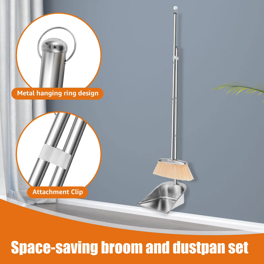 Willstar Besen und Schaufel Set aus Edelstahl und Kunststoff in Silber mit langem Griff - Bild 2