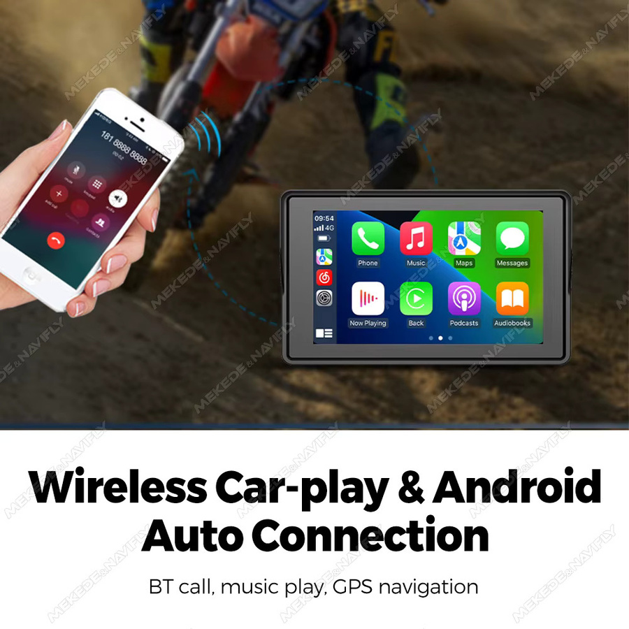 MEKEDE Wasserdichter Motorrad-Navigationsbildschirm mit kabellosem CarPlay und Android Auto, 6 Zoll Touchscreen GPS-Multimedia-Player in Schwarz mit Bluetooth und optionaler Dual-DVR-Dashcam - Bild 3