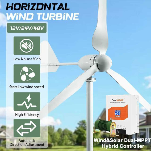 AeroVolt Windturbinengenerator mit Wind-Solar-Hybrid-Controller-Kit in Weiß, 5000W, 12V/24V/48V für den Heimgebrauch - Bild 1