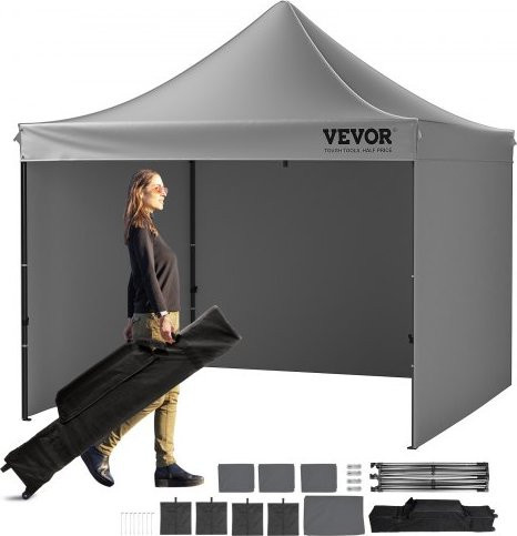 VEVOR Pop Up Gazebo Partyzelt mit Seitenwänden, B/T/H: 304,8 x 304,8 x 250 cm, Dunkelgrau - Bild 1