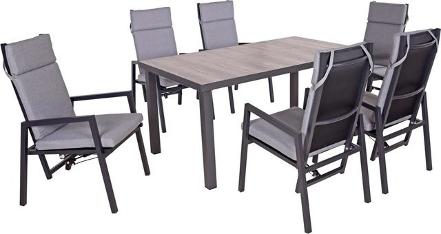 DELUKE Garten-Sitzgruppe FELIX 7-teiliges Gartenmöbel-Set aus Aluminium und Keramik in Schwarz - Bild 1