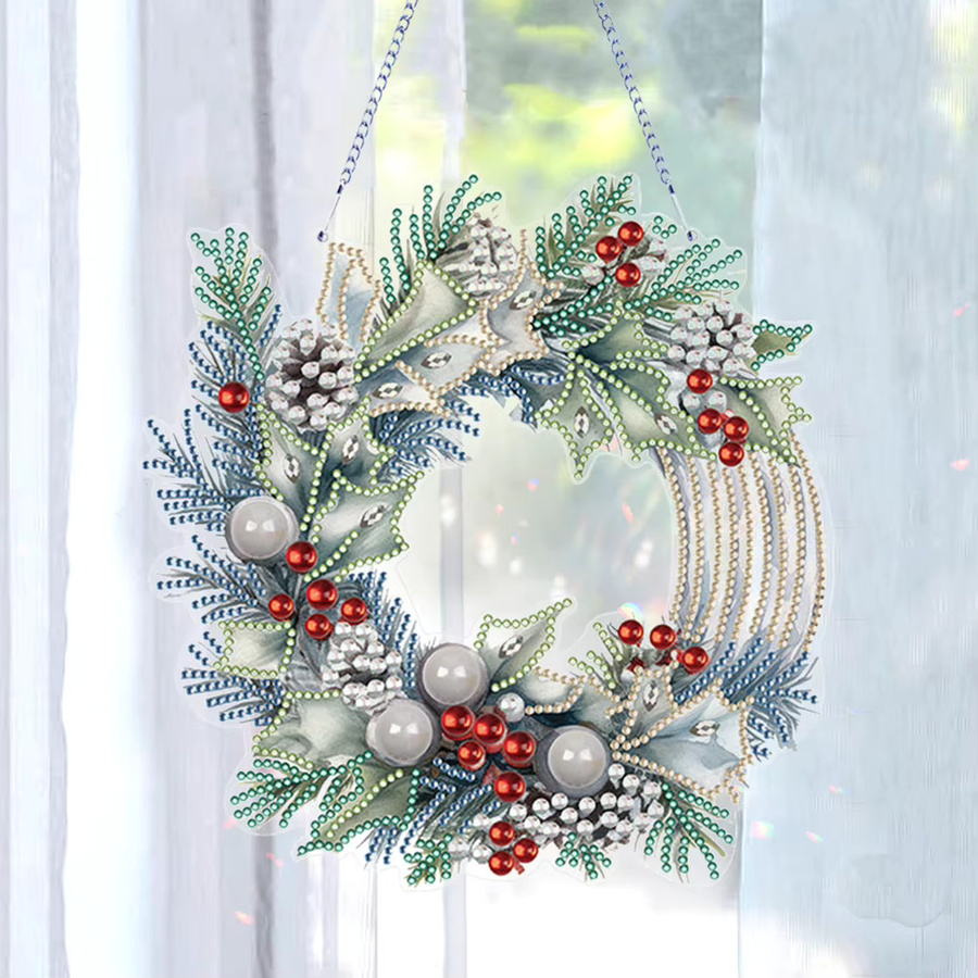 Alloet Diamantmalerei Wanddekoration Weihnachts-Kranz in Multicolour mit floralem Design aus Acryl - Bild 2