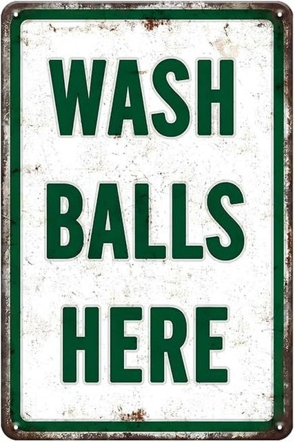 YOYI ART Golf-Dekoschild Wash Balls Here aus Metall im Vintage-Stil, weiß, Rechteckig, Breite: 20,0 cm, Höhe: 14,0 cm - Bild 1