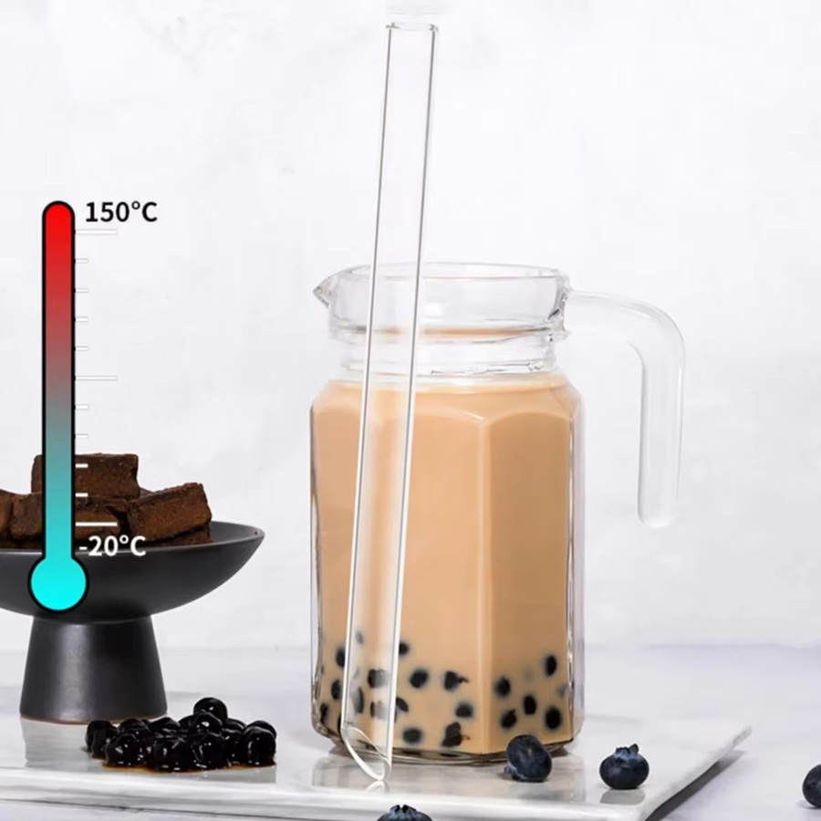 Wiederverwendbares Glasstrohhalm-Set von JANKNG aus transparentem Borosilikatglas für Bubble Tea, Smoothies und Cocktails, Durchmesser: 12 mm bis 14 mm - Bild 2