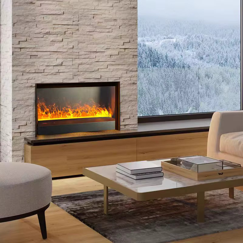 WOFAID Smart Home 3D-Elektrokamin mit Wasserdampf-Luftbefeuchter, LED-Dekorflamme und Knister-Soundeffekt aus Metall - Bild 2