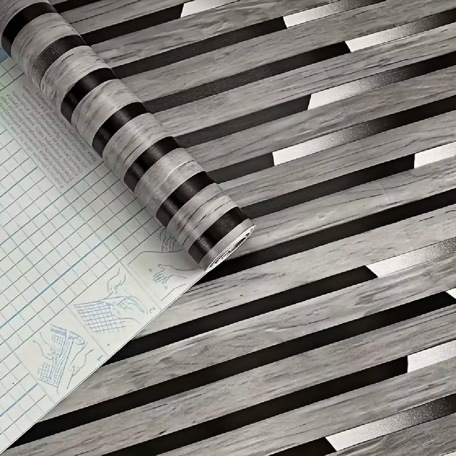 Selbstklebende Holzgitter-Streifen Tapete in Grau im Holzimitat-Design für deine moderne Heimdekoration - Bild 4