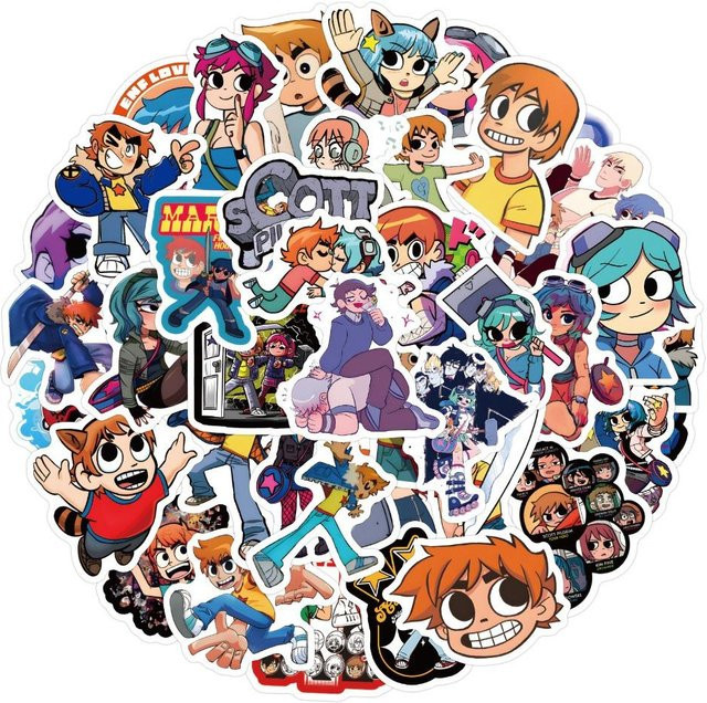 55 Stück Scott Pilgrim Cartoon Aufkleber Set in Multicolor für Laptop, Handy und Dekoration von Binchi Outdoor Product - Bild 1