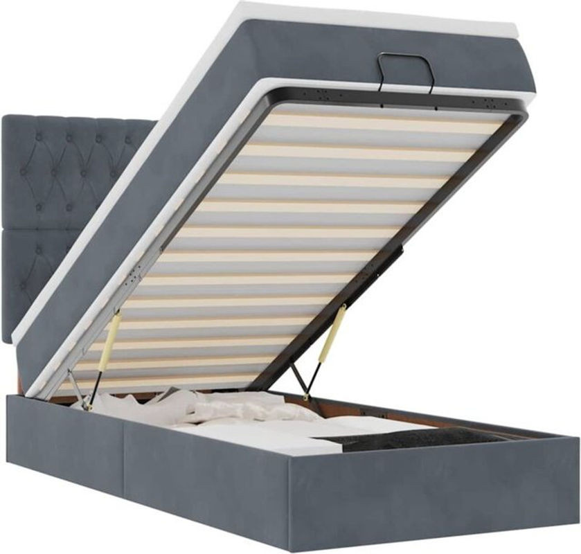 Vidaxl Ottoman Polsterbett mit Matratze aus Samt in Anthrazit Grau B/T/H: 100 x 200 x 128 cm - Bild 1