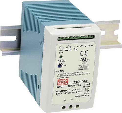 Mean Well DRC-100A Hutschienen-Netzteil in Grau, 13.8 V/DC, 4.5A, 96W, 2 Ausgänge - Bild 1